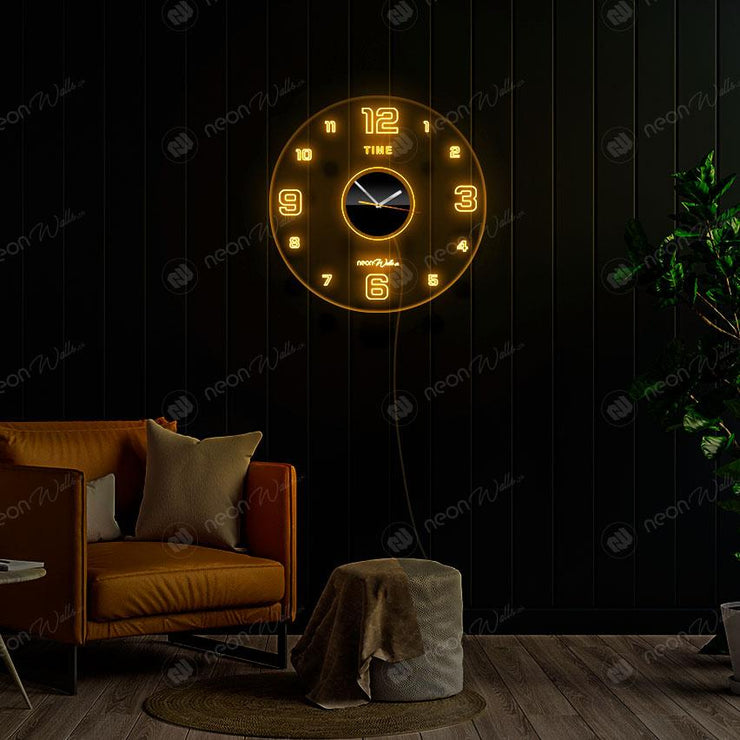 ACRYLIC MODERN NEON WALL CLOCK WITH NEON LED BACKLIGHT (12 INCHES)