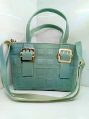 Leather handbag with long strap