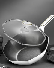 Non stick pan stone octagonal shape skillet with lid