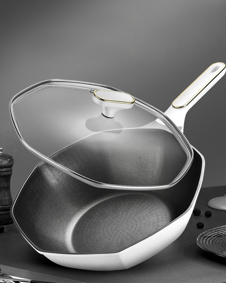 Non stick pan stone octagonal shape skillet with lid